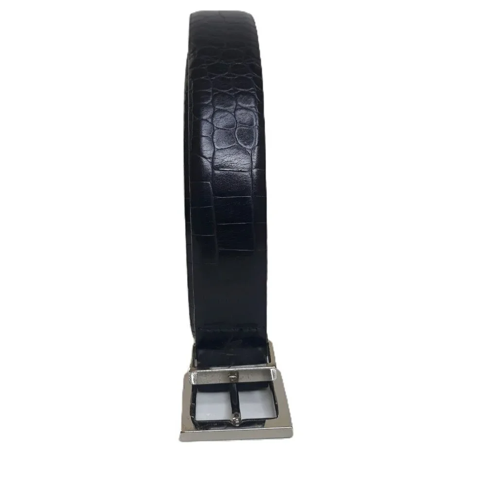 Italian Alligator Calfskin Leather Belt M Black Minimalist Office Old Money